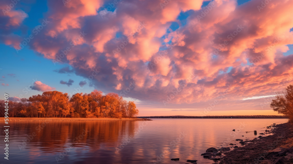 Pink Cloudy Sky. Illustration AI Generative.