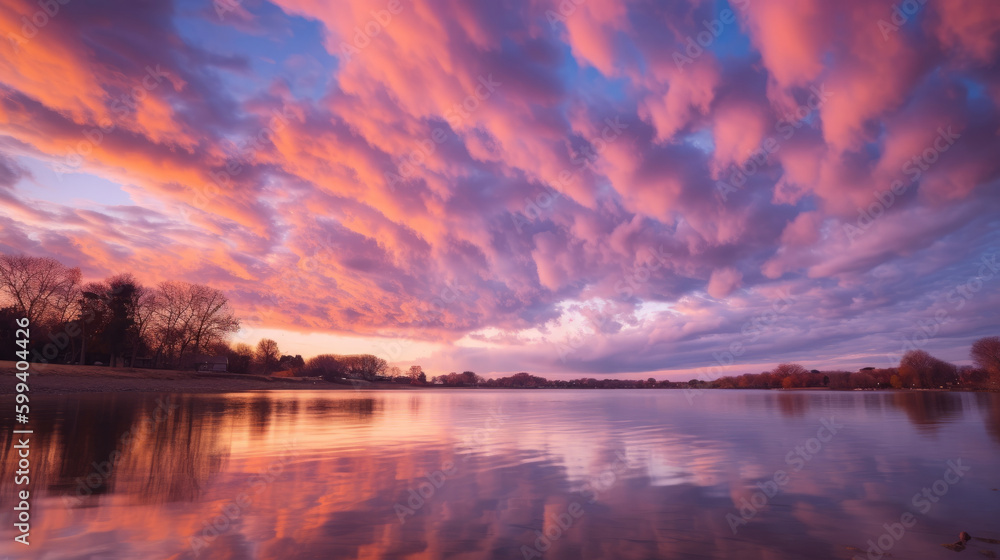 Pink Cloudy Sky. Illustration AI Generative.