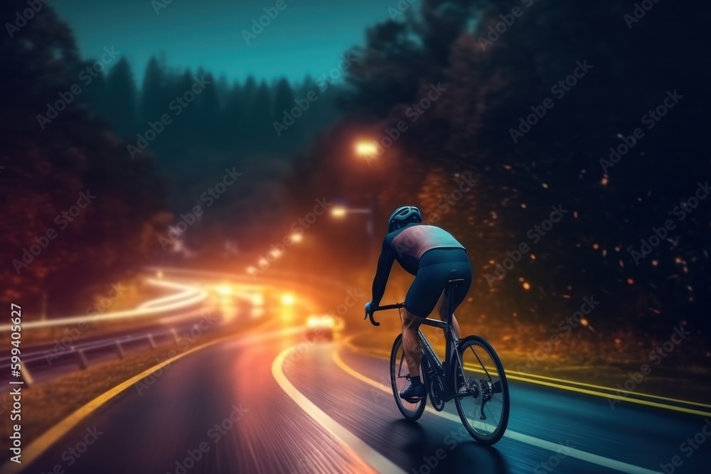 Sportsman rides a bicycle, Illustration AI Generative.