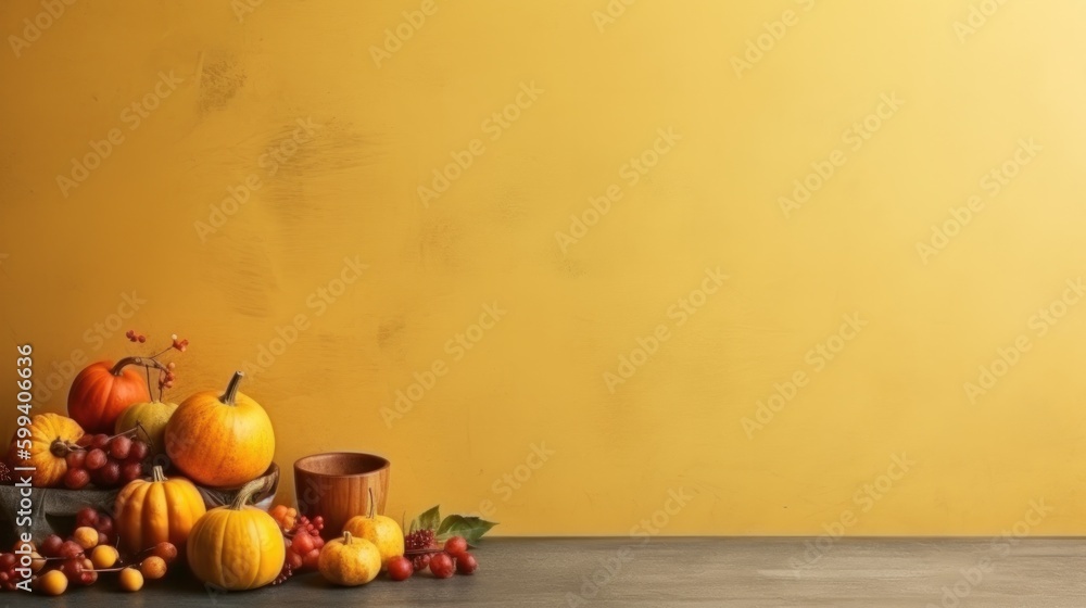 Yellow Thanksgiving day background. Illustration AI Generative.