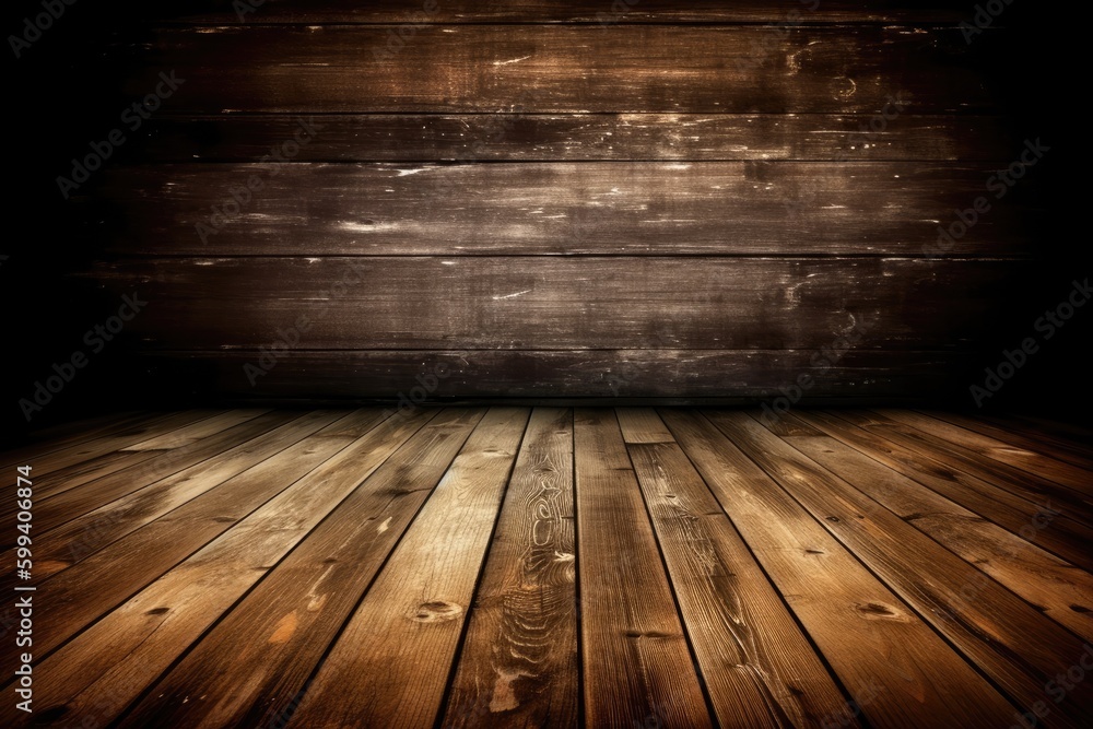 Dark Wooden Floor Texture with Black Background Generative AI