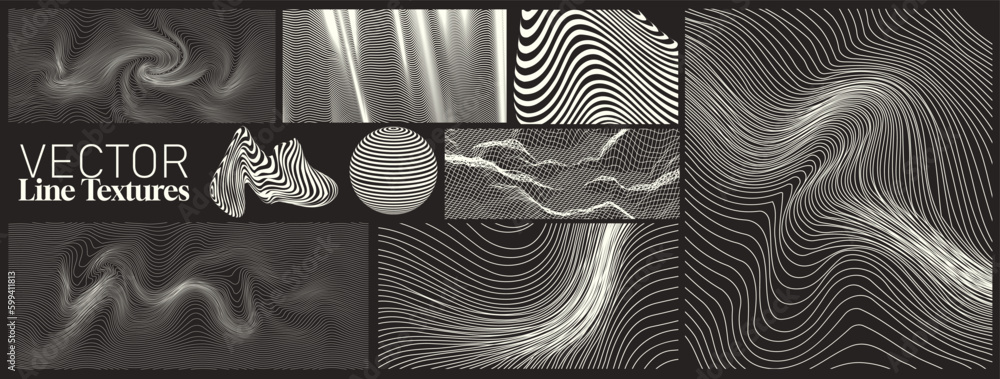 A collection of Wave Line art textures and pattern shapes, vector illustration