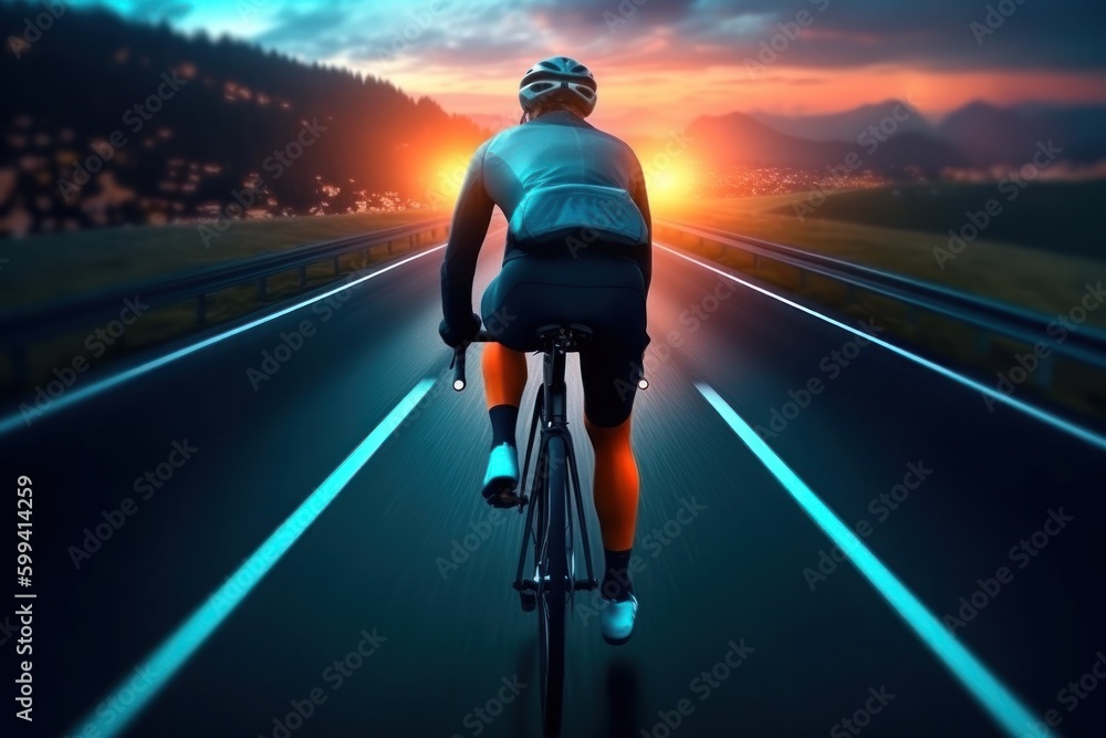 Sportsman rides a bicycle, Illustration AI Generative.