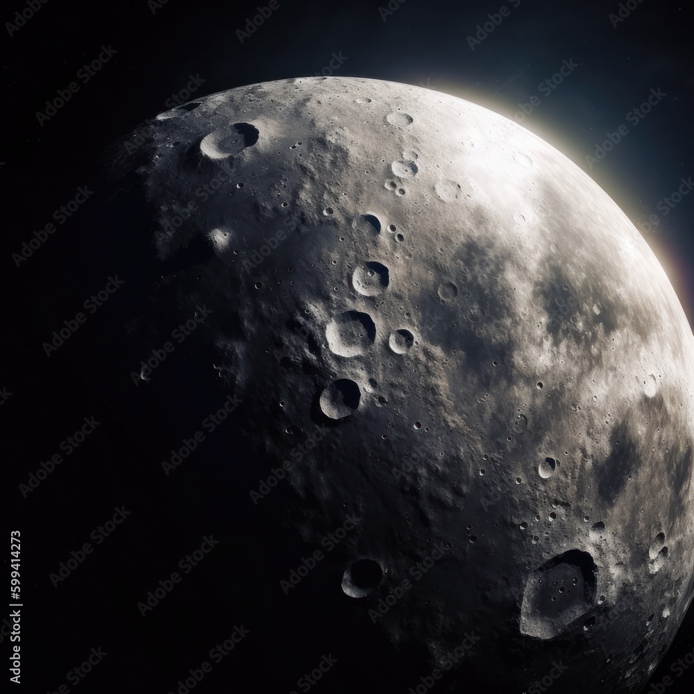 Moon from space. Illustration AI Generative.