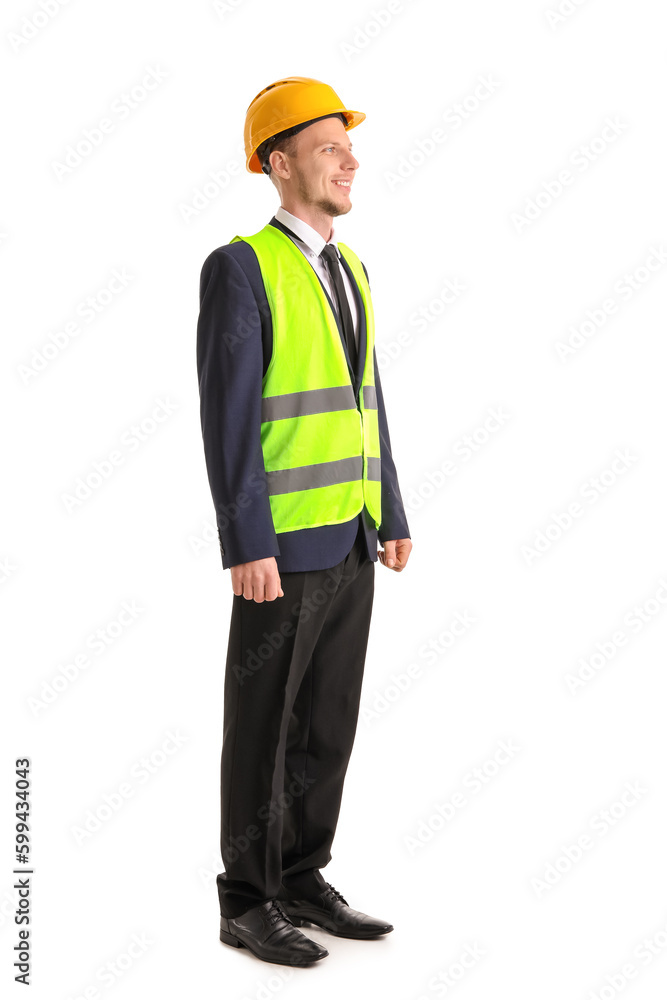 Male architect in vest on white background