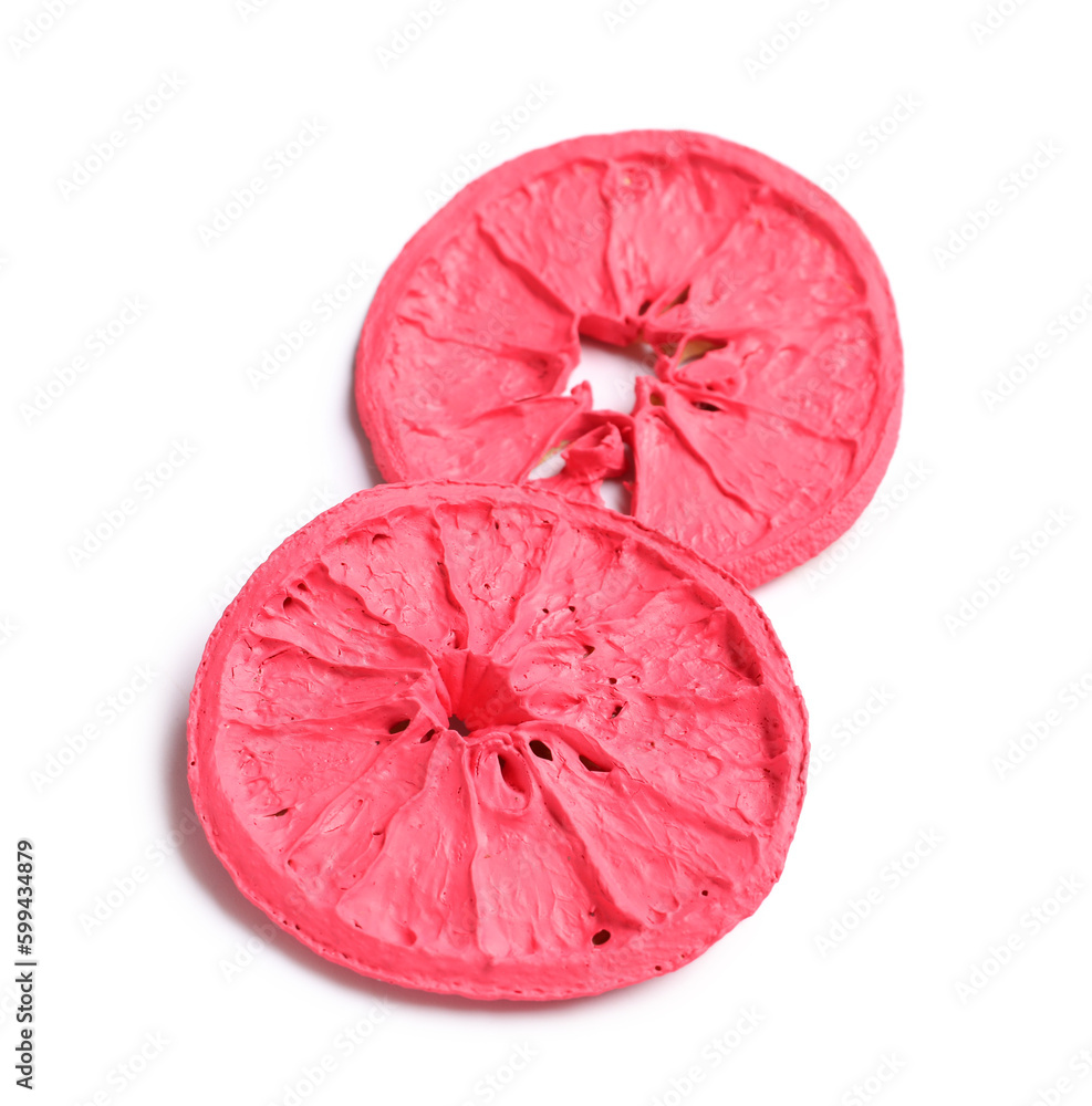 Painted orange slices on white background