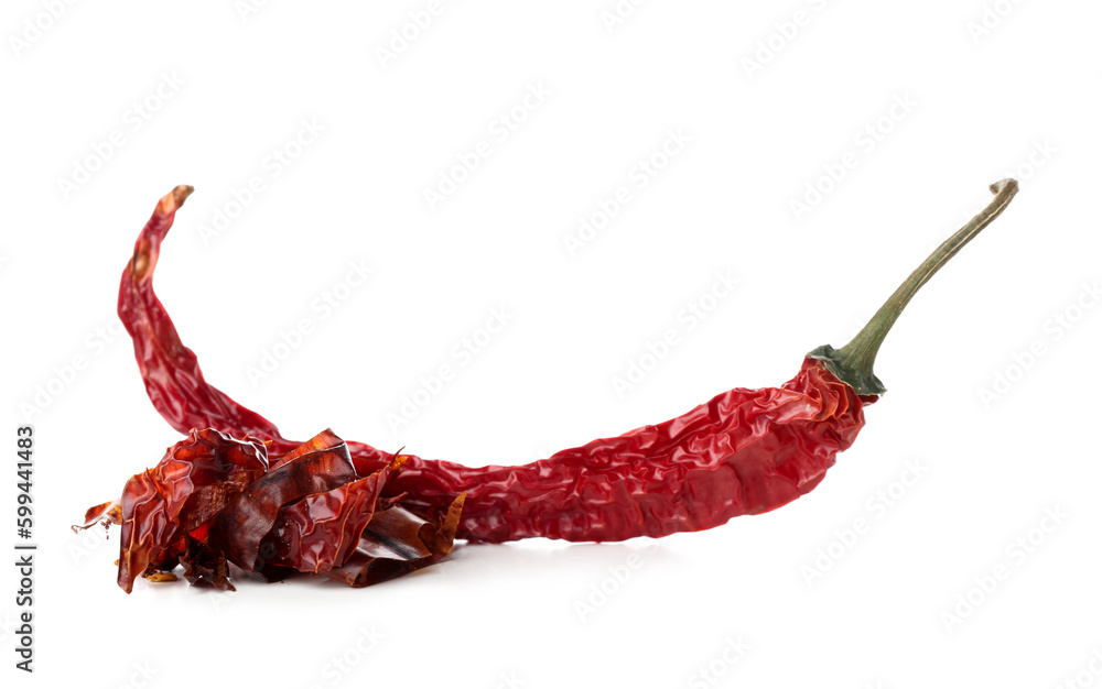 Sliced chili pepper on white background