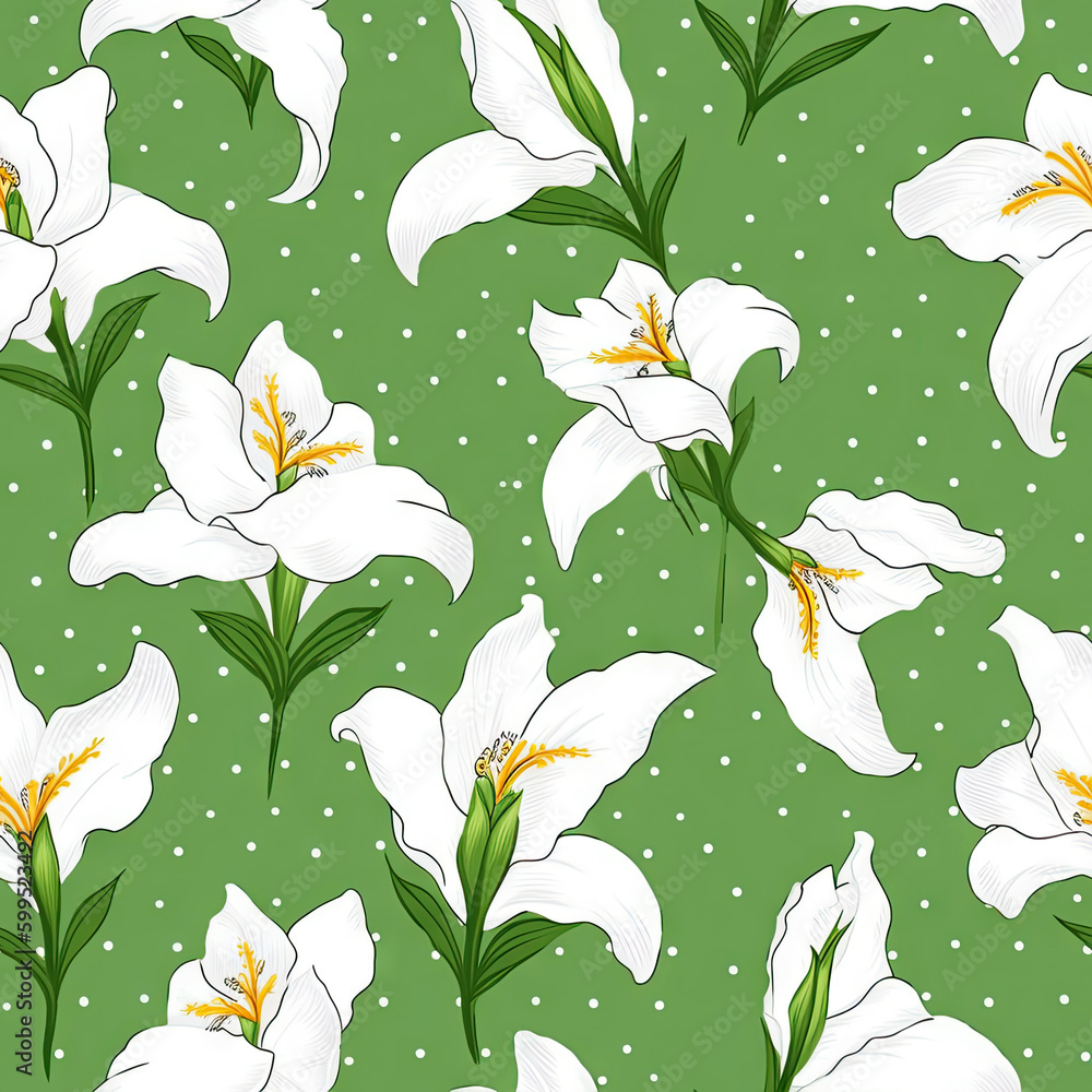 Lily flower seamless pattern. Floral seamless background. Generative AI