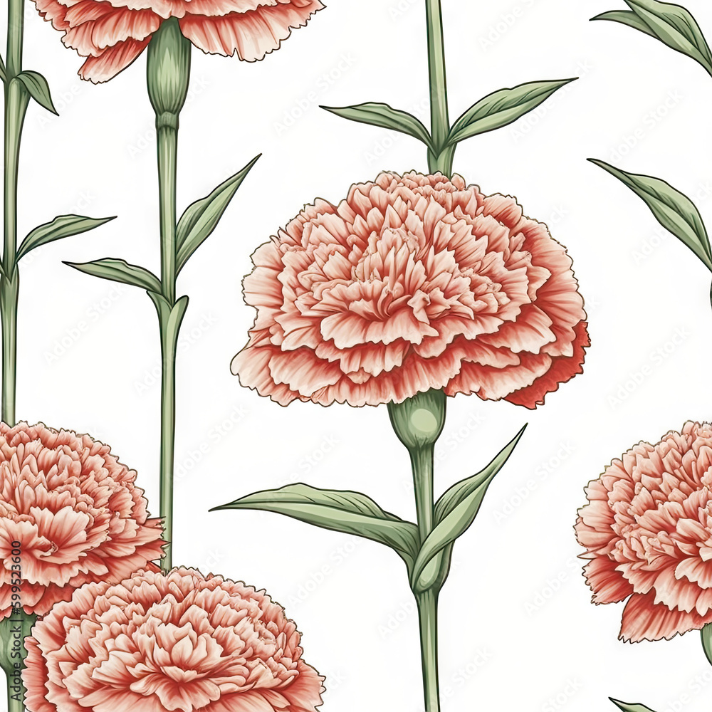 Carnation flower seamless pattern. Floral seamless background. Generative AI