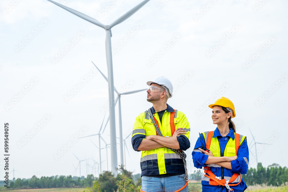 Engineers checking wind turbines,Renewable energy technology and sustainability,Alternative energy f