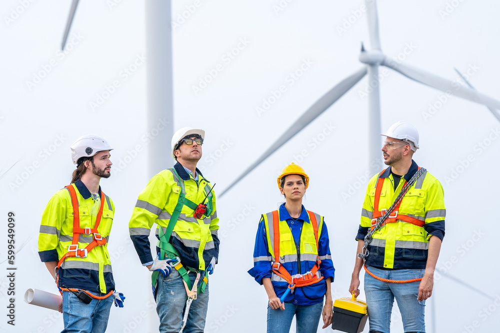 Power engineer are working with wind turbines,Green ecological power energy generation wind sustaina