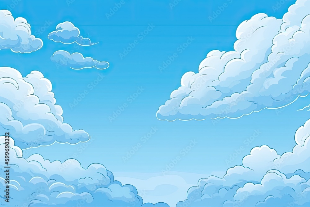 clear blue sky with fluffy white clouds Generative AI