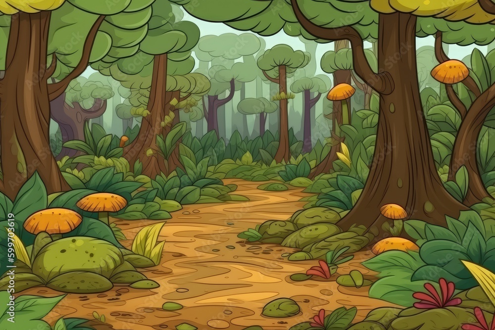 peaceful forest path surrounded by lush trees Generative AI