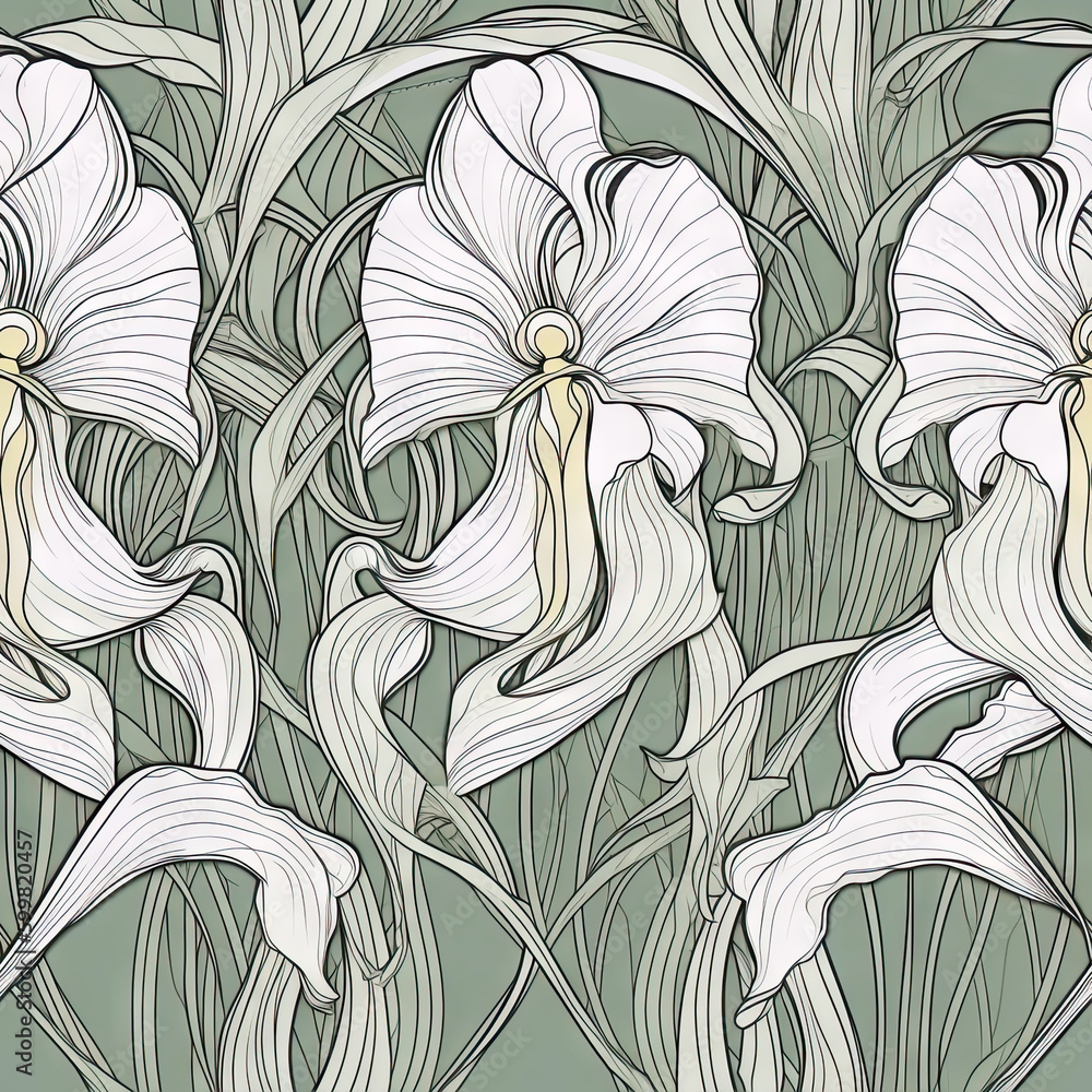 Orchid flower seamless pattern. Floral seamless background. Generative AI