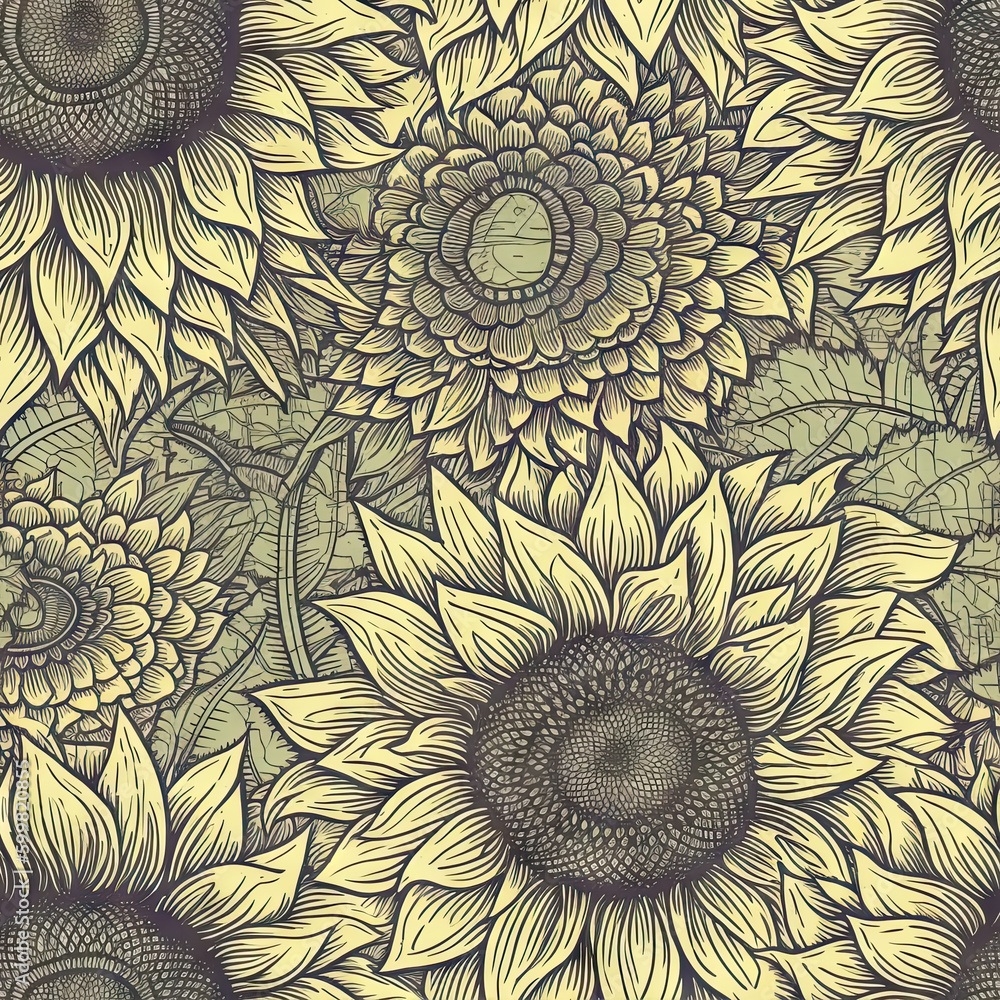 Sunflower flower seamless pattern. Floral seamless background. Generative AI