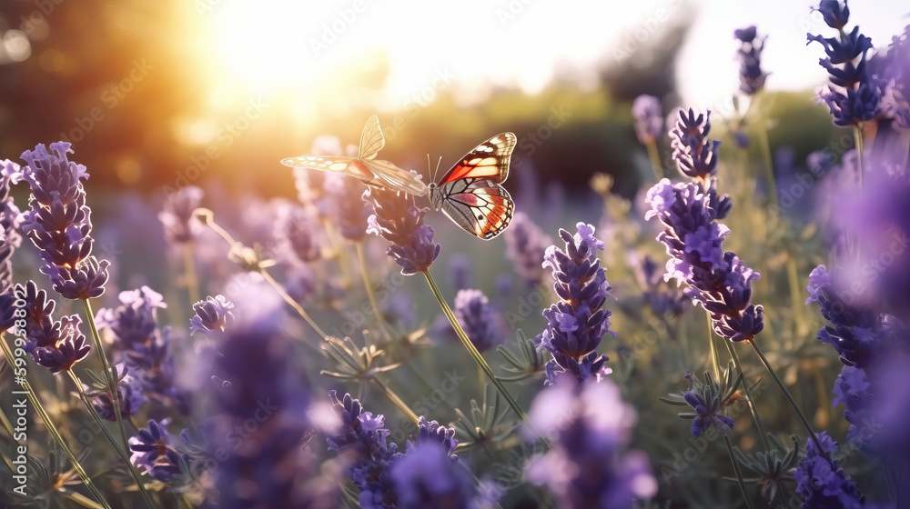 Blooming lavender field. Illustration AI Generative