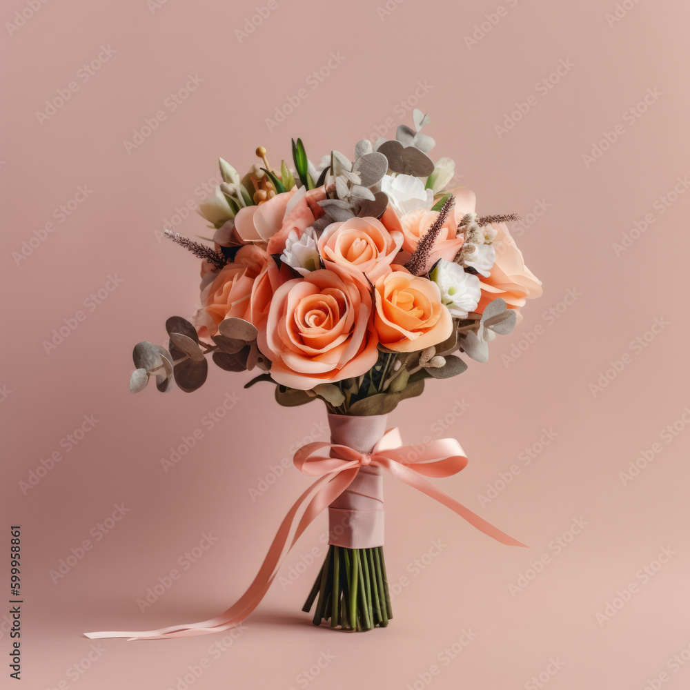 Cute wedding bouquet. Illustration AI Generative.