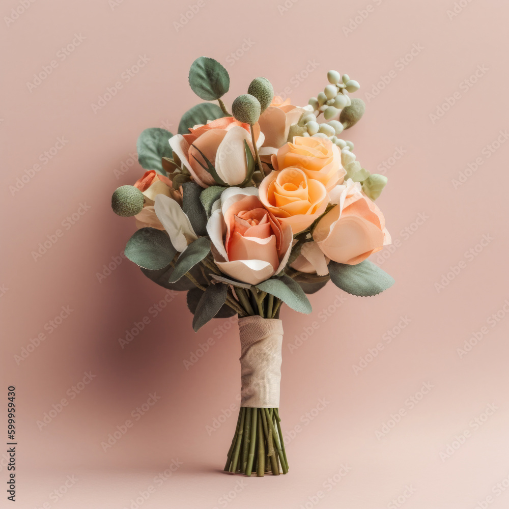 Cute wedding bouquet. Illustration AI Generative.