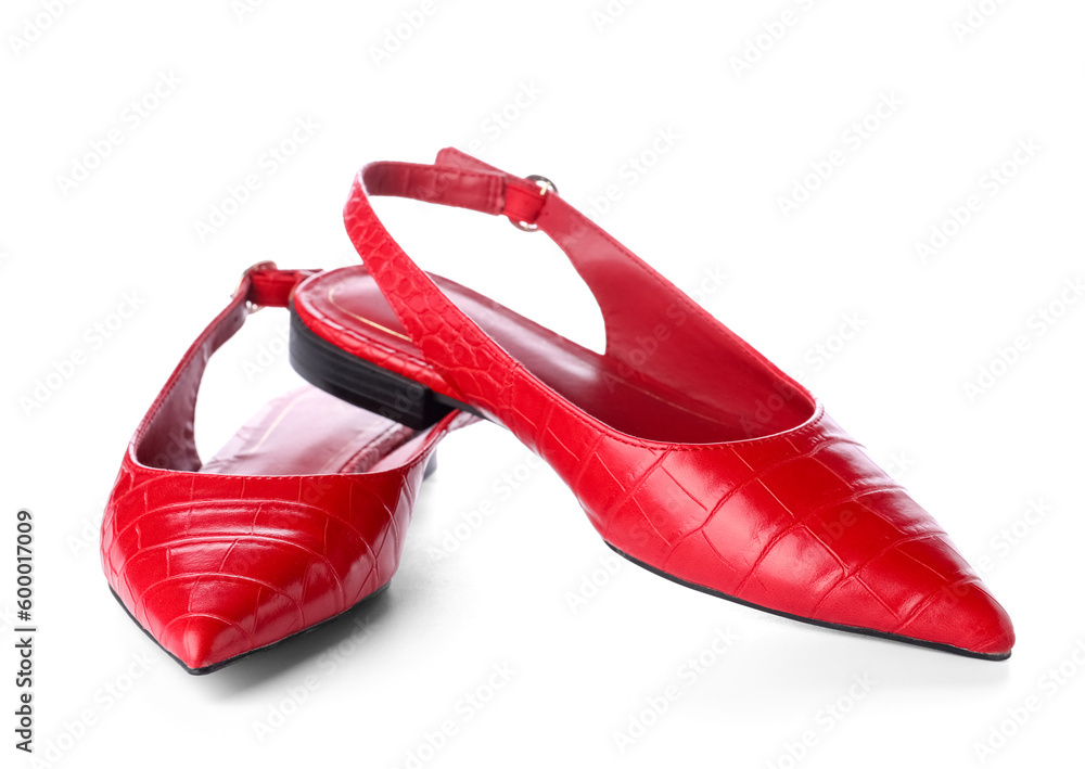 Red female shoes isolated on white background