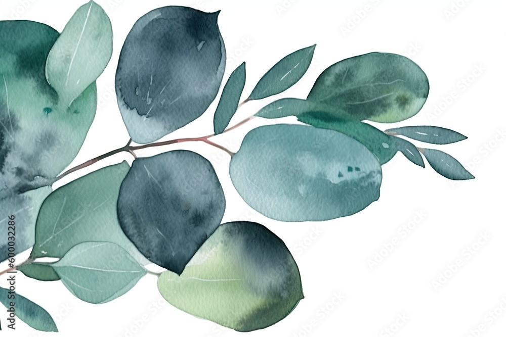 leafy green branch in watercolor Generative AI