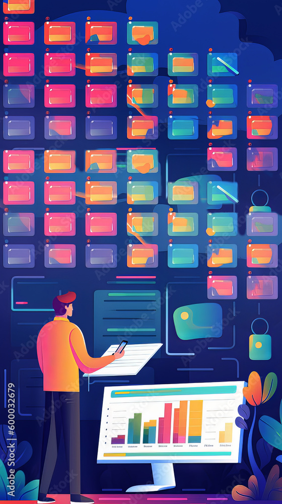 Ai Prompt data analysis with VR virtual screens, Data management business analytics. Generated by ar