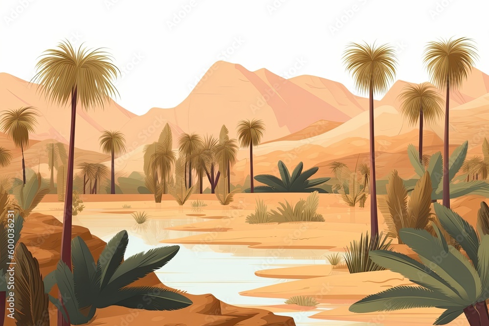 desert landscape with palm trees Generative AI