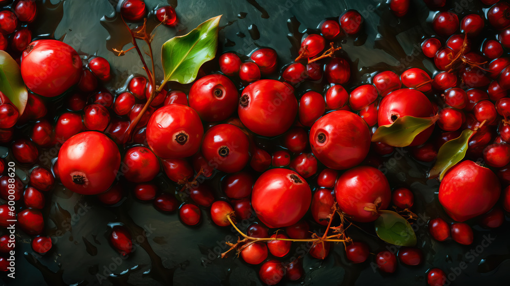 Fresh ripe barberries with water drops background. Berries backdrop. Generative AI