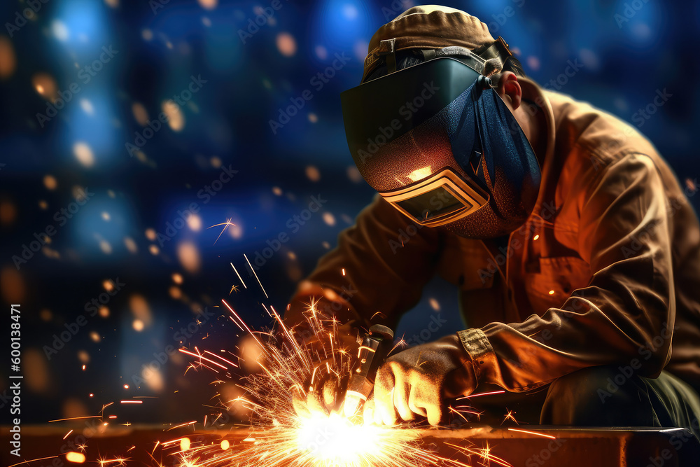 welder is welding metal with bokeh and sparkle background