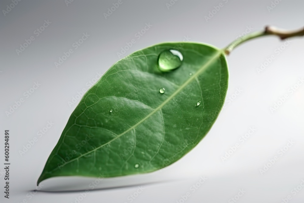 fresh green leaf covered in dew drops Generative AI