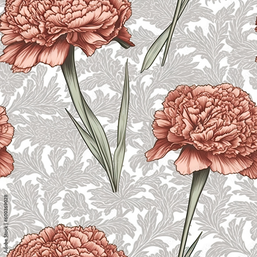 Carnation flower seamless pattern. Floral seamless background. Generative AI