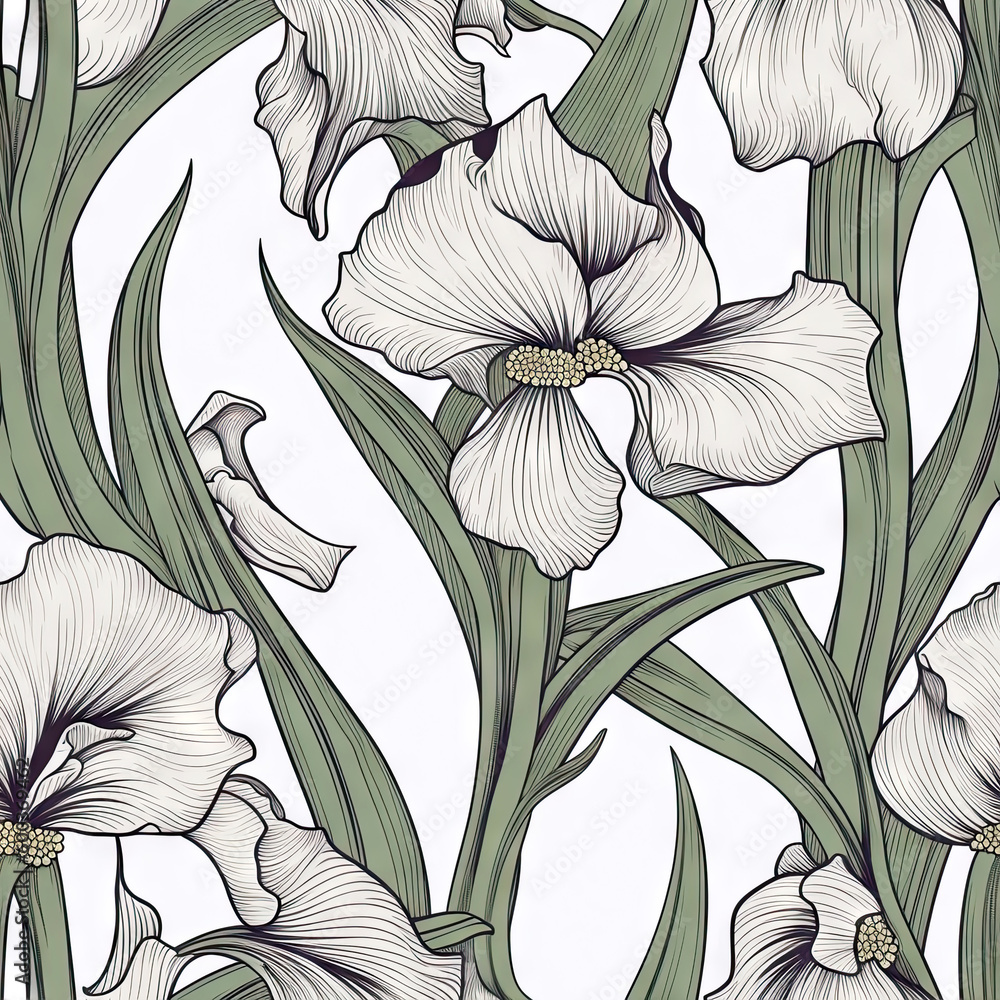 Iris flower seamless pattern. Floral seamless background. Generative AI