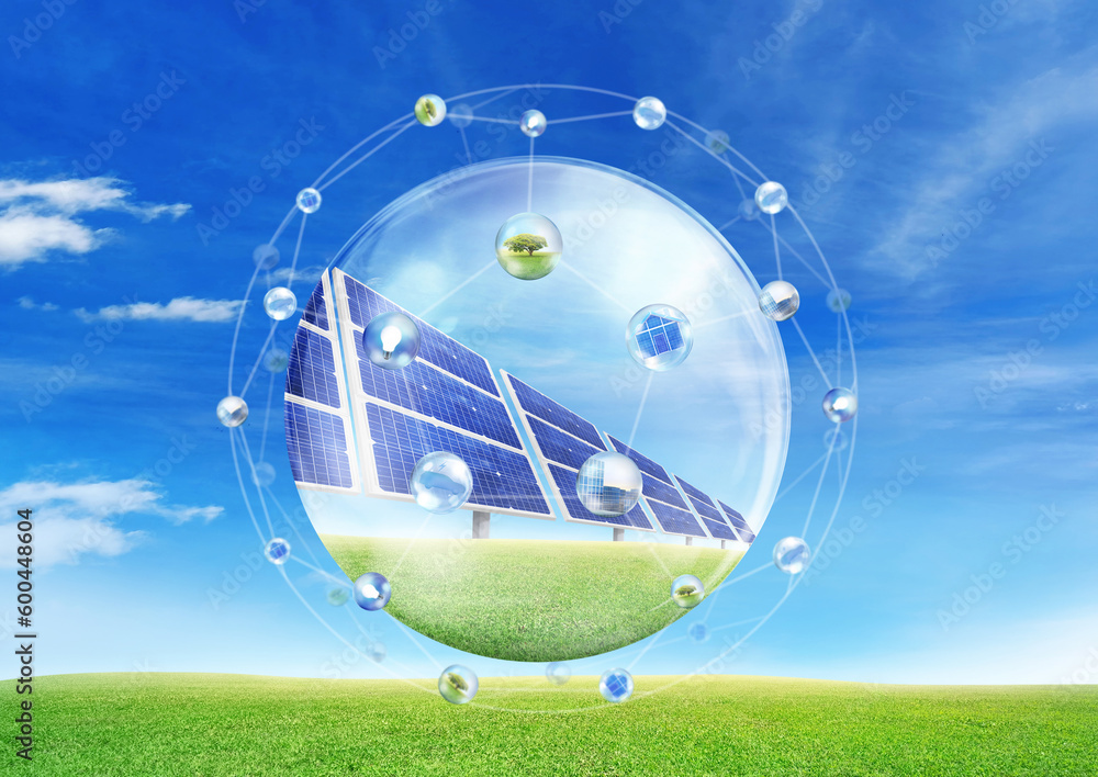 Solar panels, clean energy, protect the environment from a molecular point of view