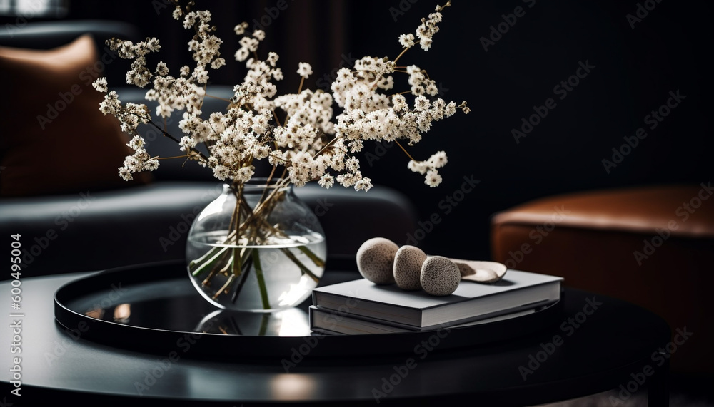 Elegant vase of fresh flowers on wooden table generated by AI