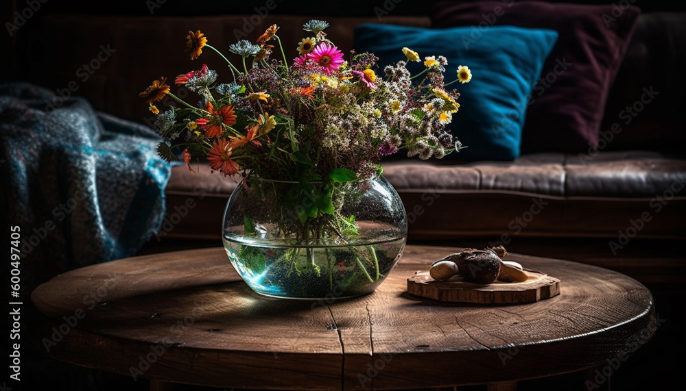 Fresh bouquet on rustic table brings summer indoors generated by AI