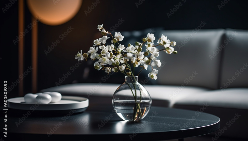 Elegant vase holds fresh bouquet on wooden table generated by AI