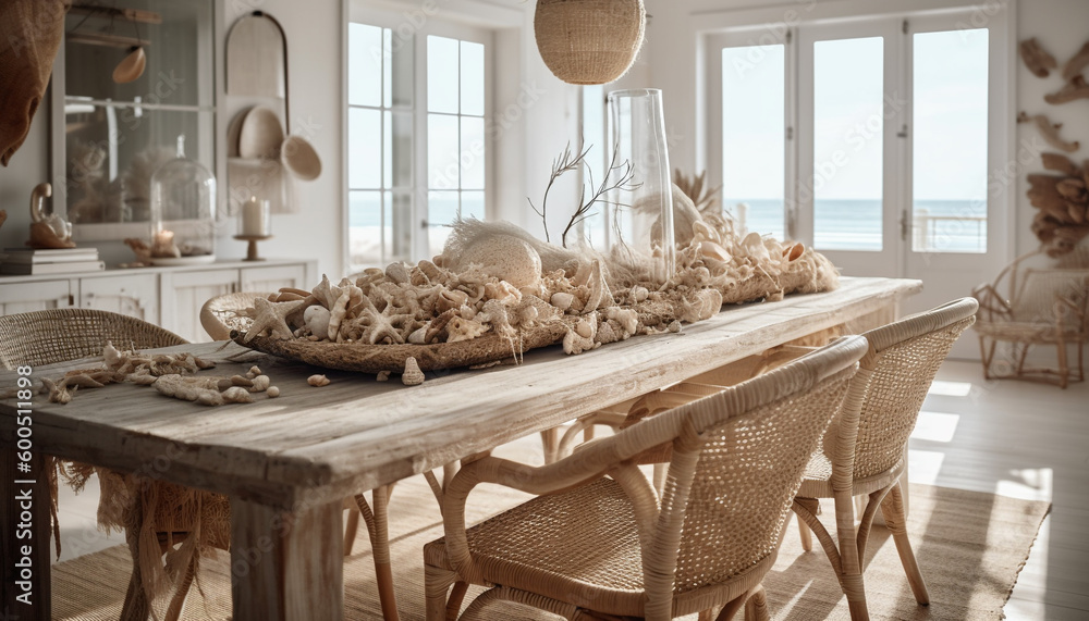 Fresh meal on rustic table, homemade design generated by AI