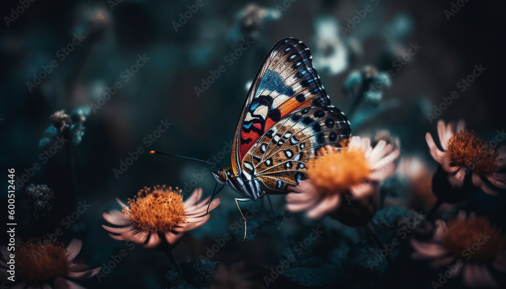 Vibrant butterfly pollinates multi colored wildflower in summer generated by AI