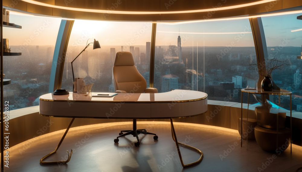 Luxury office with panoramic cityscape view generated by AI