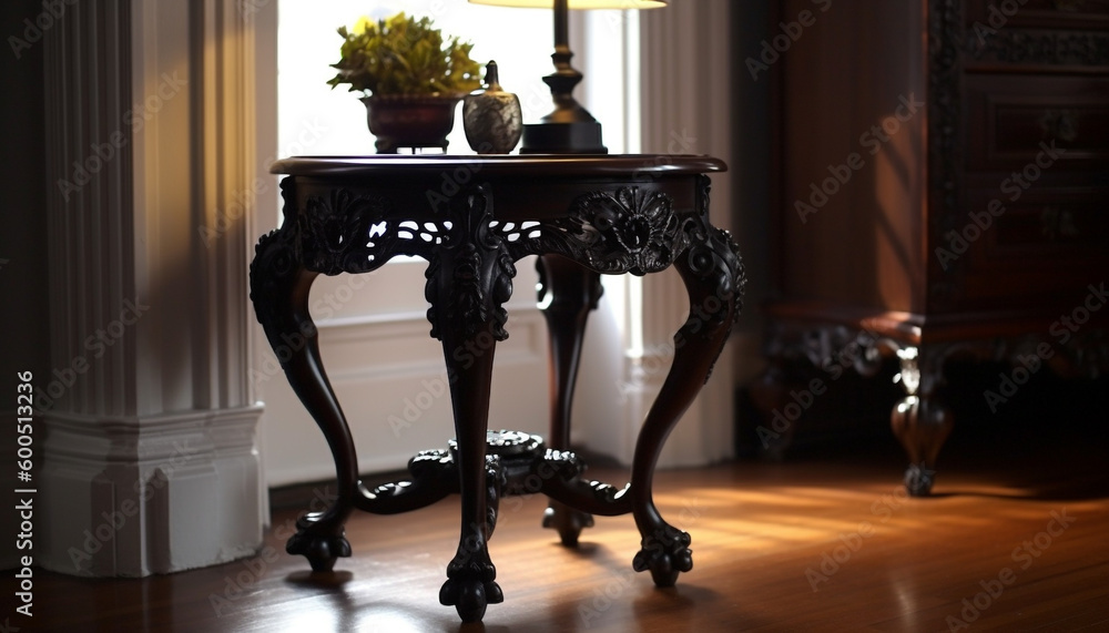 Luxury black chair with ornate wood design generated by AI