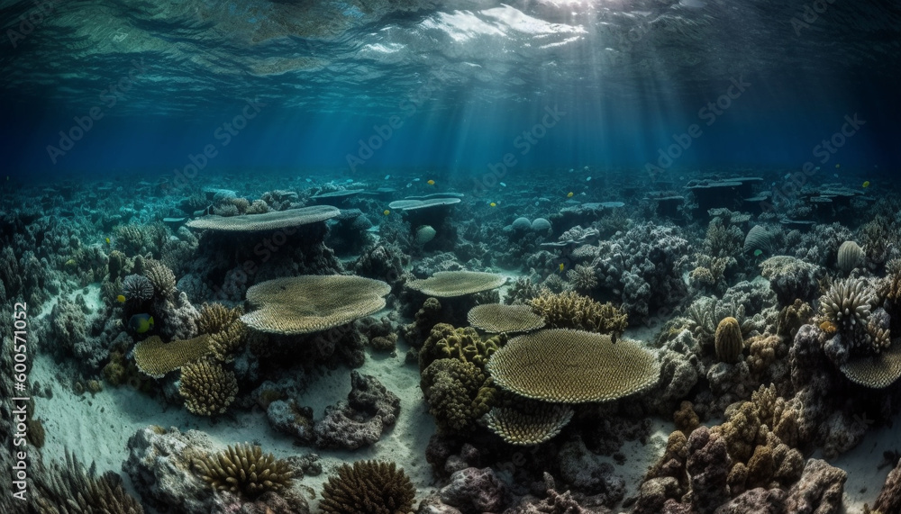 Colorful sea life thrives in tropical reef generated by AI