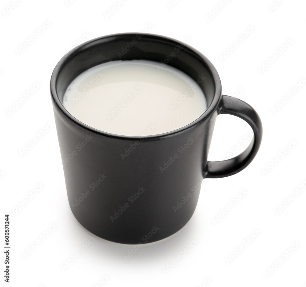 Cup of milk on white background