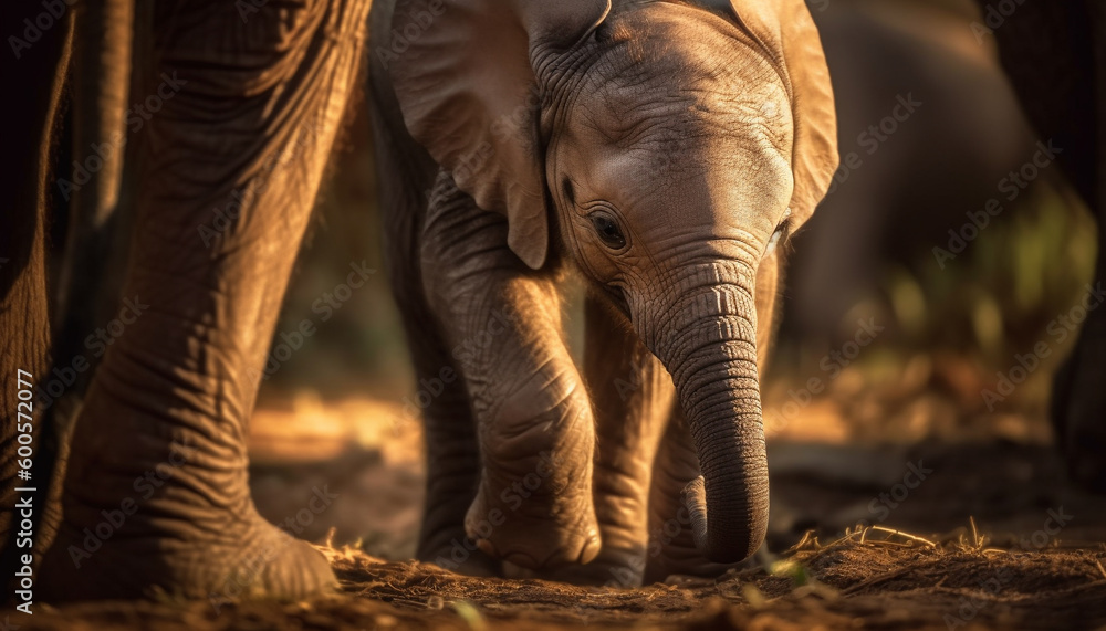 Large African elephant standing in tranquil sunset generated by AI