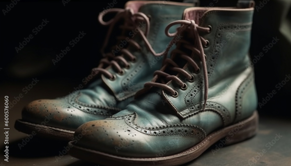 Shiny leather shoes, undone shoelace, modern elegance generated by AI