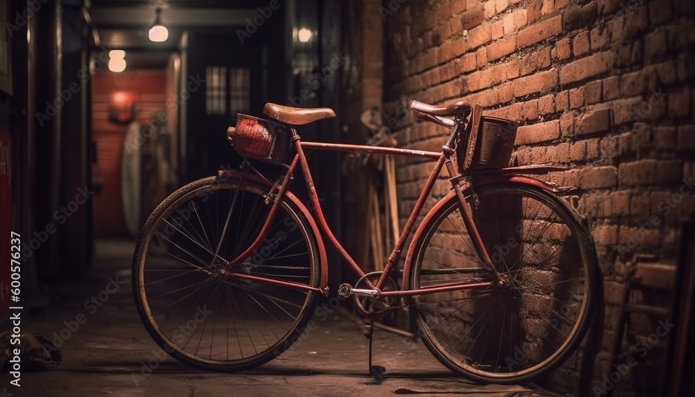 Cycling at dusk, old fashioned bike, modern city generated by AI