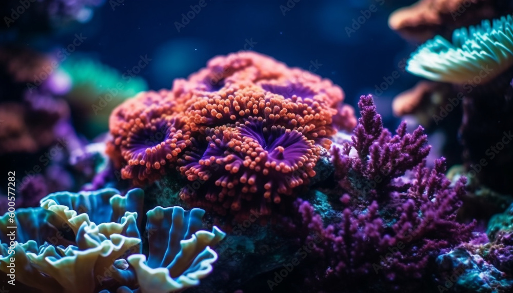 Vibrant underwater world of multi colored sea life generated by AI