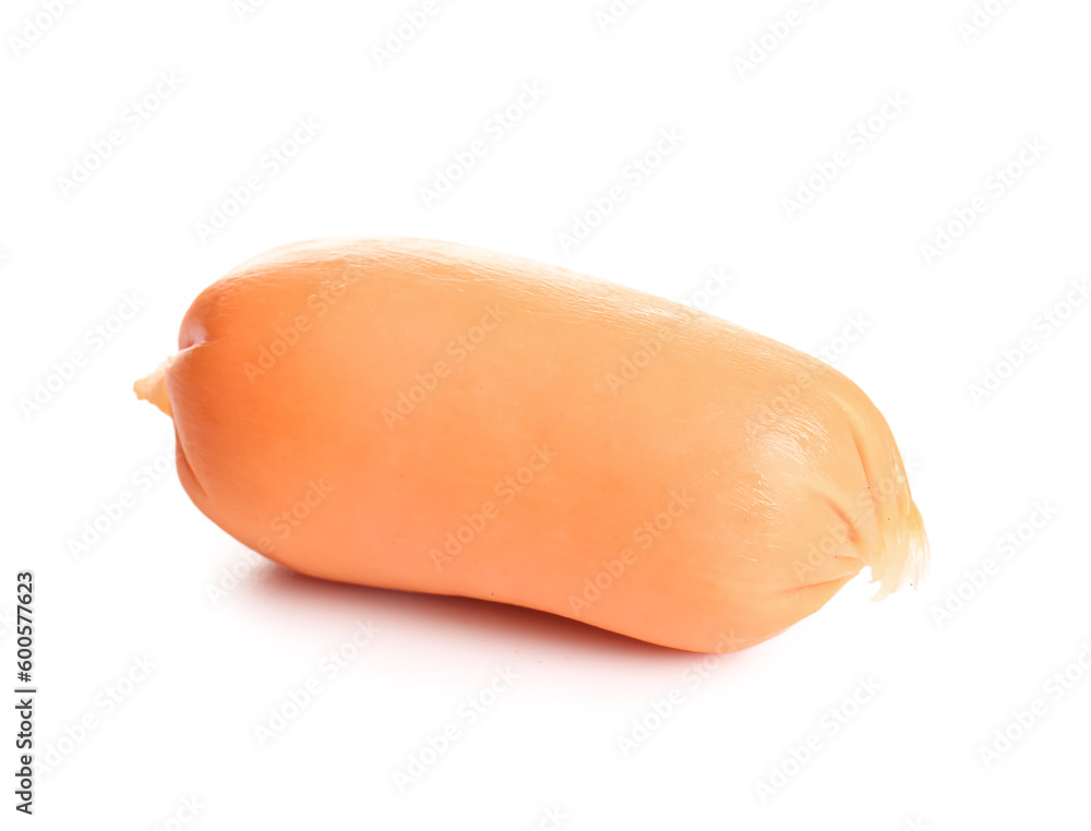 Tasty boiled sausage on white background