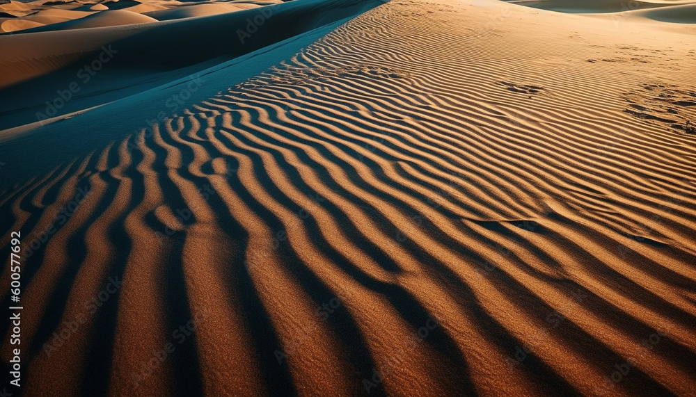 Rippled sand dunes in arid Africa at sunset generated by AI