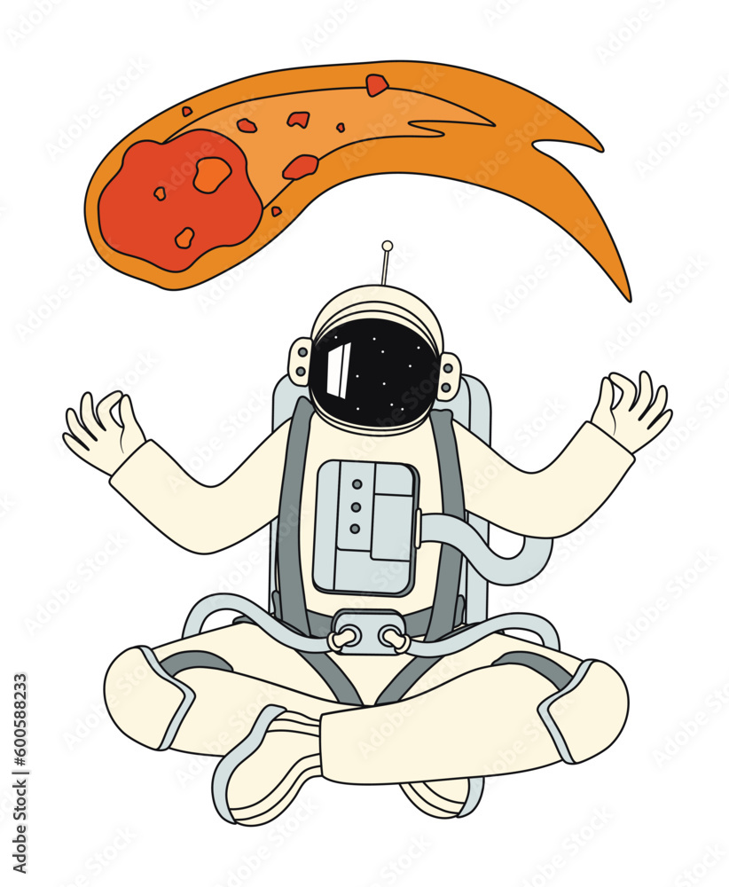 Astronaut and comet on white background