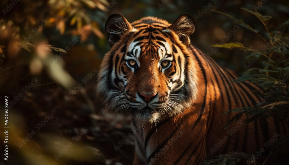 The majestic Bengal tiger, a beauty in nature wilderness area generated by AI