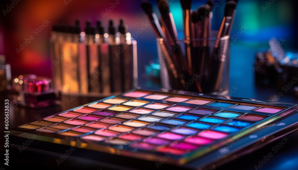 Make up artist vibrant palette paints glamorous close up of beauty generated by AI